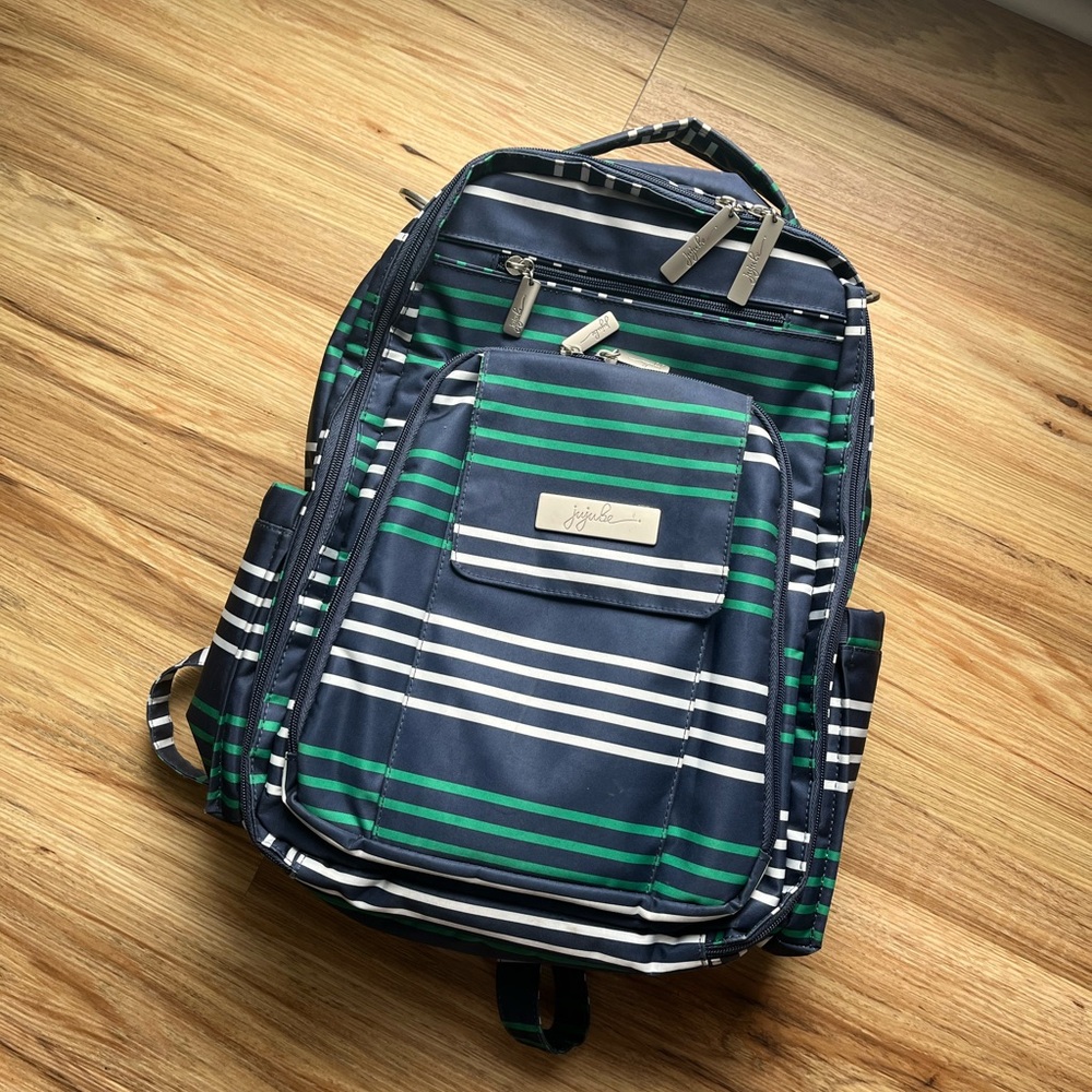 Ju-Ju-Be Navy and Green Striped Backpack